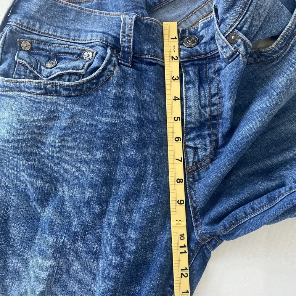 True Religion Ricky Relaxed Straight Denim Shorts Blue Wash Raw Hem Mens Size 34